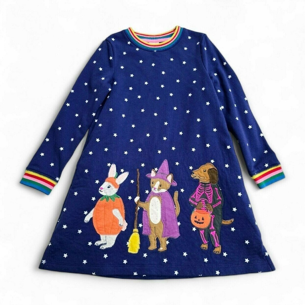 Mini Boden *Glows* Halloween Sweater Dress EUC |7/8 Year Embroidered Applique